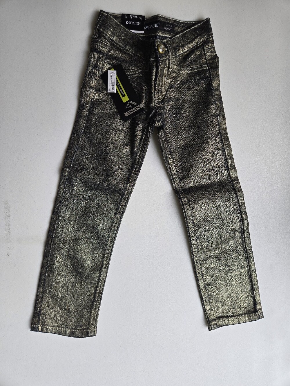 ​NWT Jordache Girls Super Skinny Adjustable Waist Metallic Gold Black Jeans